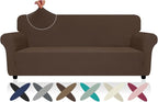 ZNSAYOTX Super Stretch Sofa Cover (72"-92"), New Striped Sofa Covers Fitted Slipcovers with Elastic Bottom, Dog Cat Pets Proof Spandex Washable Fabric Comfortable & Durable (Coffee, Sofa)