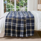 BEDELITE Tartan Plaid Fleece Twin Blanket for Couch, Navy, 60"x80" - Image 3