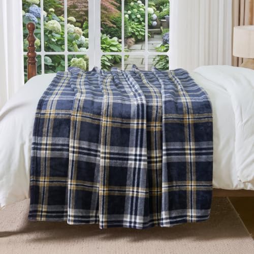 BEDELITE Tartan Plaid Fleece Throw Blanket for Couch, Navy, 50"x60" - Image 4