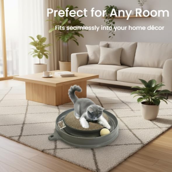 AUOON Cat Scratcher Toy with Ball Track for Indoor Cats and Kittens, Gray | 3 in 1 Interactive Cat Toy, Cat Scratch Pad with Cat Ball Toy and Cat Mouse Toy, for Chasing Exercise, Protect Furniture