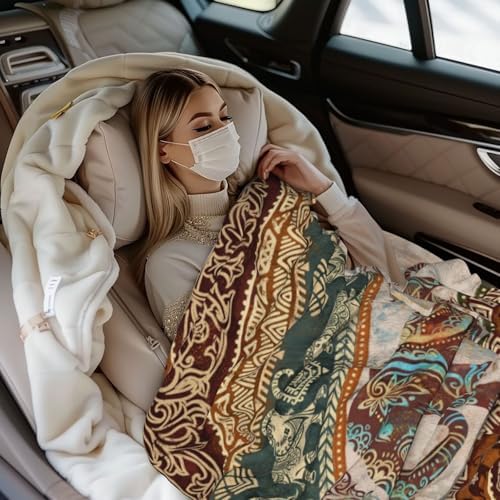 Lotus Elephants Throw Blanket Lightweight Warm Flannel Fleece Blankets Cozy Soft Air Conditioning Blanket Gift for Women Men Girls Boys 60"x50" - Image 6