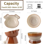 Nihow Dog Food & Water Bowls: Elevated Ceramic Bowls for Medium/Small Dog | Food Safe Raised Puppy Bowls - Brown Pet Bowl for Protecting Pet's Spine (Set of 2)