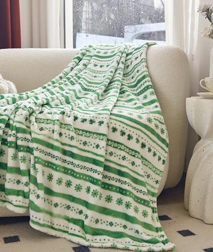 Elegant Comfort Luxury Velvet Super Soft Lucky Green Clover Shamrock Irish Print Fleece Blanket-St Patricks Day Theme Décor Fuzzy Warm and Cozy Throws for Couch and Gift, 50 x 60 inch, Floral Clover - Image 5