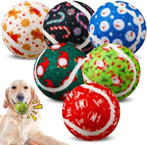 Civaner 6 Pcs Christmas Dog Toys Bulk, 2.5 Inch Squeaky Tennis Balls by Civaner