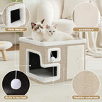 Cat Houses for Indoor Cats, Covered Cat Cave Bed with Scratch Pad and Fluffy Ball, Foldable Cat Hideaway Condo for Large Cats, Modern Kitten Bed,16.5x16.5x13 inches (Khaki‌, L) - Image 2