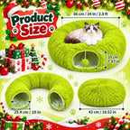 Christmas Cat Tunnel Bed Under Christmas Tree for Indoor Plush Lime Green Cats Xmas Cat Donut Tunnel Foldable Plush Peekaboo Cat Cave Toy for Small Cat Kitten (2.8 ft*2.8ft*10inch, Lime Green) - Image 2