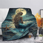 Mermaid Throw Blanket Beach Moon Night Mermaid Stuff Gifts for Kids Girls Boys Adults Women Men Soft Cozy Warm Plush Fluffy Fuzzy Fleece Blanket Decor 60''X80'' - Image 5