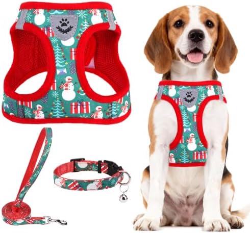 PUPTECK Christmas Dog Harness, Collar and Leash Set No Pull for Small Sized by PUPTECK