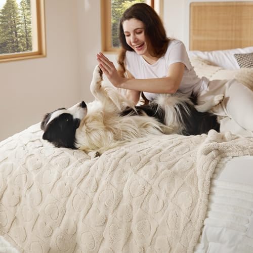 Bedsure Ultra Soft Dog Blankets for Large Dogs 300GSM Fleece, 50x60 White by BEDSURE