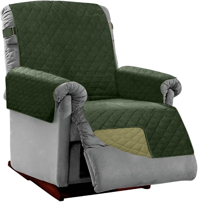 Sofa Shield® Couch Recliner Covers for Dogs, Reversible Furniture Protector with Strap, Stain and Tear Resistant Cushion Cover, 28 inch Seat, Machine Washable Slipcover Pets, Cats, Hunter Green Sage