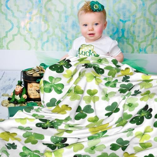 Watercolor Shamrock Lucky Clover Blanket, St. Patrick's Day Irish Green Cozy Throw Blanket, Lightweight Warm Soft Queen Size Fleece Blanket for Sofa Couch Chair, 60 x 80 Inch - Image 5