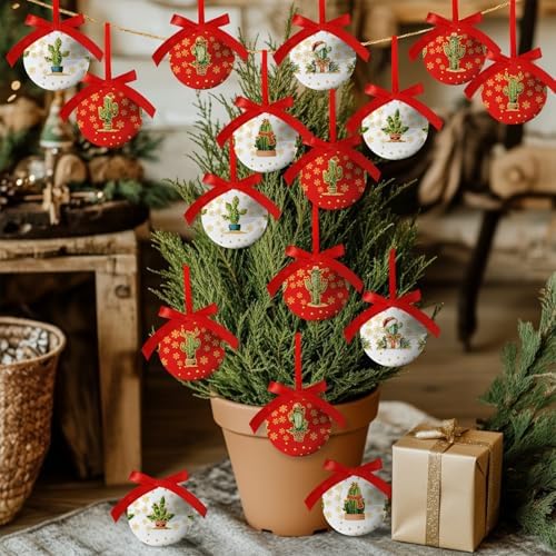 Cactus Christmas Decor - Cactus Ornament Tree Decorations Hanging Balls, Christmas Cactus Decorations Ball 2.36 Inch for Xmas Tree Party Home Holiday，Xmas Gifts Set of 16Pcs - Image 3