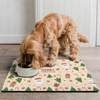 Christmas Dog Food & Water Mat, Paw Prints Santa Claus Snowman Xmas Pet Feeding Mat for Floor Non-Slip Waterproof, Super Absorbent Cat Bowl Mat, Easy to Clean Pet Placemat,16" × 24" - Image 4