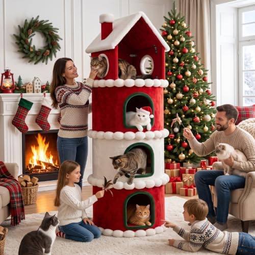 LUCKLIFE 60" Christmas Cat Tree,Multi-Level Condo Tower - Image 3