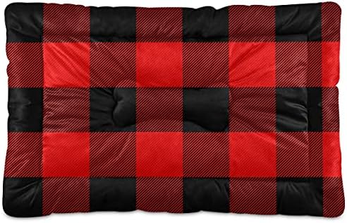 Red and Black Buffalo Plaid Dog Bed Mat for Large Dog Puppy Cat Kitten, Classical Lumberjack Plaid Ultra Soft Pet Bed Mattress for Crate with Anti-Slip Washable, 24 x 36 Inches by Mazeann