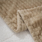 Puncuntex Fleece Throw Blanket Khaki 60"×80" with Square Grid Design - Image 6