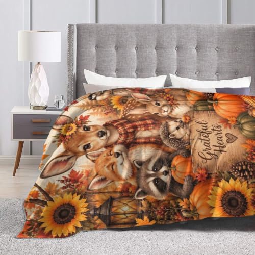 Thanksgiving Fall Blanket Animals Pumpkin Throw Stuff Gifts 80"x60" - Image 7
