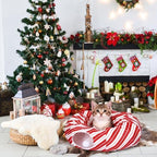 Leyndo 37 x 10 Inches Candy Cane Cat Tunnel Christmas Tree Skirt Bed Under Christmas Tree Cat Cave Donut with Central Mat Festive Decor for Small Medium Large Cats, Kittens, Rabbit - Image 5