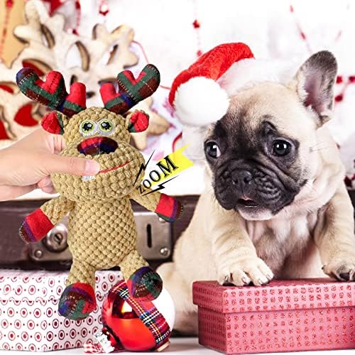 Christmas Squeaky Plush Dog Toys for Small Medium Large Dogs, Durable and Indestructible Dog Christmas Toys, Cute Reindeer Squeaky Dog Toys,Teeth Cleaning and Interactive Puppy Toys - Image 5