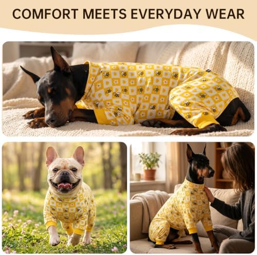 Dog Soft Onesie Pajamas for Large Dogs, All-Season Yellow Bee Print - Image 5