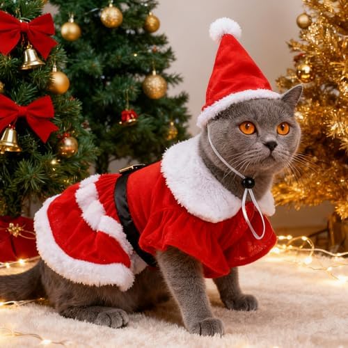 Dog Christmas Dress – Red Velvet Santa Claus Outfit with Christmas Hat for Small Dogs & Cats (5-38 lbs), Perfect Holiday Costume for Pets - Image 4