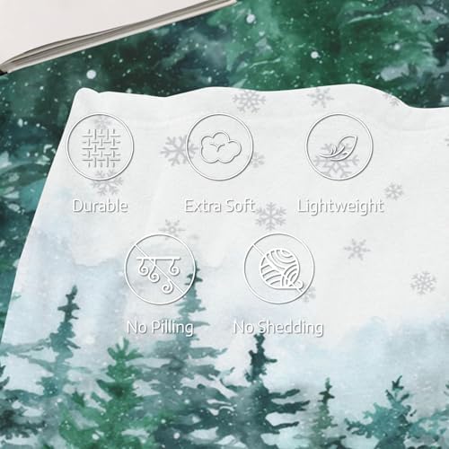 Xmas Blanket Watercolor Pine Tree Forest, Christmas Soft Cozy Flannel Blanket, Winter Snowflake Snowy Lightweight Throw Blanket for Home Party Bed Sofa Couch, 50" x 60" - Image 3