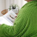 Puncuntex Fleece Throw Blanket Apple Green 60"×80" with Square Grid Design - Image 4