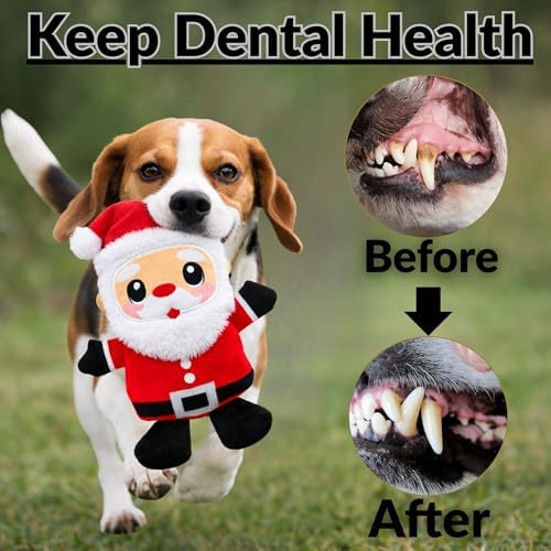 Dog Toys, Dog Xmas Christmas Santa Claus Squeaky Plush Chew Fetch Brain Stimulating Toy Presents for Small Medium Dogs (Medium, Christmas) - Image 3