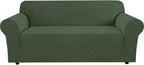 H.VERSAILTEX Stretch Cover for Couch Soft Furniture Covers Slip Covers for 3 Cushion Couch Sofa Feature Thick Checked Jacquard Fabric with Elastic Bottom, Sofa Large - Bronze Green