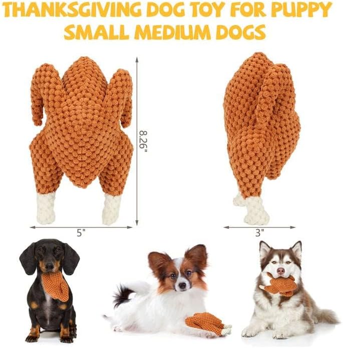BWOGUE Thanksgiving Turkey Dog Toy, Durable Squeaky Plush Dog Toys, Stuffed Pet Chew Toys Thanksgiving Interactive Pet Toys for Puppy Small Medium Dogs - Image 2