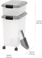 Amazon Basics 3-Piece Airtight Pet Food Storage Container Combo with Scoop, BPA Free, Removable Wheels, 33 QT + 12 QT
