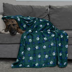 Pet Throw Blanket Ultra Soft Fleece Durable for Crates Beds Sofas Travel (Navy & Green Classic Paw Plaid, Medium) - Image 3