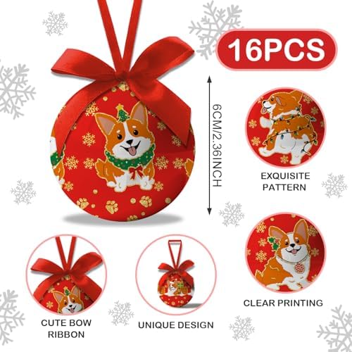 Corgi Christmas Decor - Cute Dog Christmas Tree Decorations Corgi Ornaments Hanging Balls, Cute Decorations Ball 2.36 Inch for Xmas Tree Party Home Holiday，Xmas Gifts Set of 16Pcs - Image 2