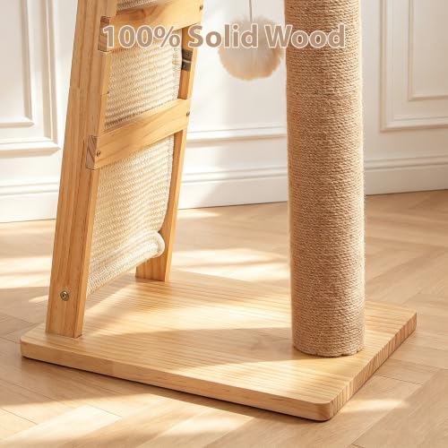 27.5" 3-in-1 Natural Pine Wood Cat Scratching Post for Small Medium Cats - Image 5