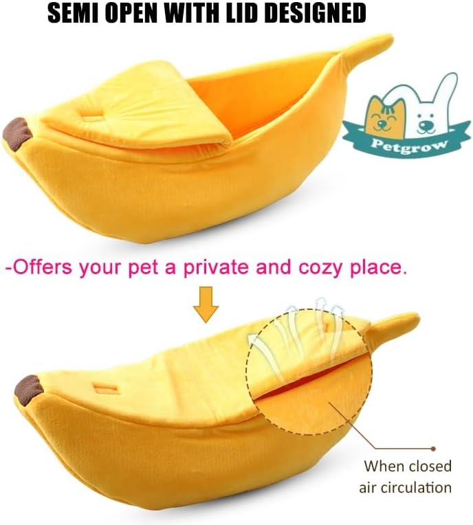 Petgrow · Cute Banana Cat Bed House Large Size, Christmas Pet Bed Soft Warm Cat Cuddle Bed, Lovely Pet Supplies for Cats Kittens Rabbit Small Dogs Bed,Yellow - Image 3