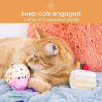 Pearhead Happy Birthday Cake Cat Toy Set, Stuffed Birthday Cake and Cupcake Cat Toys with Catnip and Squeakers, Interactive Fun Kitten Toys, Pet Owner Pet Birthday Gift, Ideal for Cat Lovers, Set of 2 - Image 3