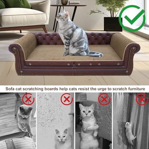 COOZMENT Scratching Sofa, Couch Shaped Thick Scratching Cardboard, Lounge Bed for Indoor Rest&Play, Sofa Scratcher Pad (Brown, 39.4" L X 14" W X 11" H) - Image 3