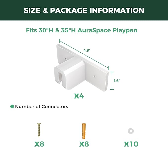 FXW Fence-to-Wall Anchors for AuraSpace Acrylic Indoor Dog Playpen | Fits AuraSpace 30"H, Connect Panels to the Wall, Expand Your Dog’s Play Area, Playpen Not Included