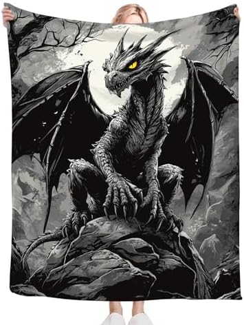 Black Dragon Blanket for Girls Women Boys Men Adults Kids Soft Cozy Fleece Cool Dragon Lovers Throw Blankets Gifts Warm Flannel Plush Lightweight Decor for Couch Bed Sofa 60"X50" - Image 5