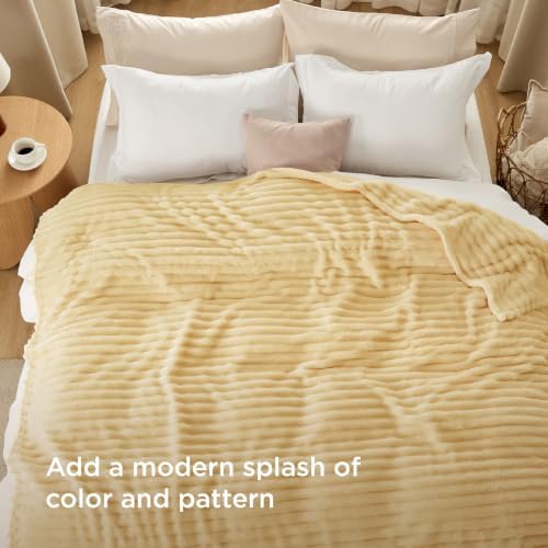 Bedsure Soft King Size Blankets for Bed Custard Yellow 108"x90" - Image 3