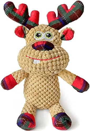 Christmas Squeaky Plush Dog Toys for Small Medium Large Dogs, Durable and Indestructible Dog Christmas Toys, Cute Reindeer Squeaky Dog Toys,Teeth Cleaning and Interactive Puppy Toys by Chngeary