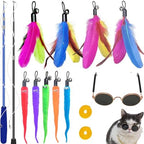 ZPH Cat Toys Interactive for Indoor Cats,2PCS Retractable Cat Wand,9PCS Teaser Toys&1PCS Eyeglasses Toy,Interactive Feather Toy for Teaser Play and Chase Exercise with Kitten by PetsToys