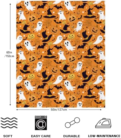 Orange Halloween Blanket, Spooky Pumpkin Ghosts Fleece Throw Blanket for Kids, Fall Halloween Decorations Gifts for Kids Women Birthday, 40x60 Inches - Image 4