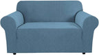 H.VERSAILTEX Stretch Sofa Covers Couch Covers for 2 Cushion Couch Sofa Pet Friendly with Elastic Bottom, Textured Checked Jacquard Fabric(Loveseat 58"-70" Wide, Dusty Blue)