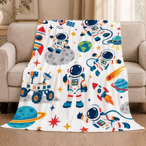 Cute Astronaut Throw Blanket Space Rocket Planet Galaxy Gifts 60''x80'' - Image 2