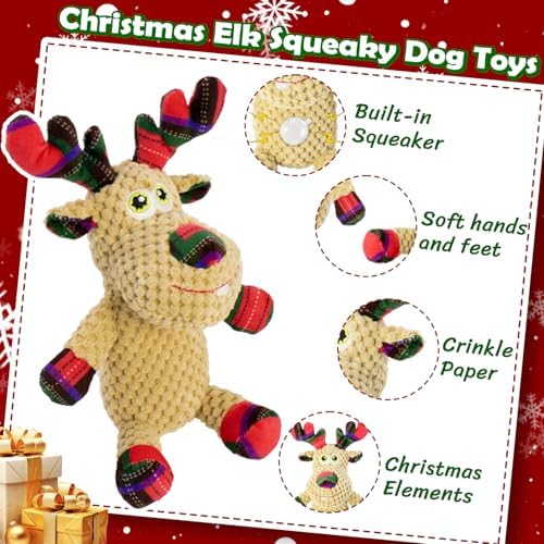 Christmas Elk Dog Toys, Puppy Squeaky Toys with Crinkle Paper, Interactive Plush Chew Toys, Cute Reindeer Funny Toys, for Small, Middle, Large Dogs - Image 2