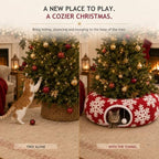 Christmas Snowflake Cat Tunnel Bed Under Tree, Velvet Jacquard, 10" x3 Ft - Image 3