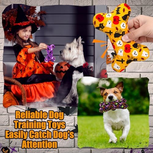 6 Pack Halloween Dog Squeaky Bone Toys Halloween Plush Interactive Dog Pets Birthday Bone Shape Stuffed Chew Toys for Puppy Small Medium Large Squeak Toss Play - Image 4