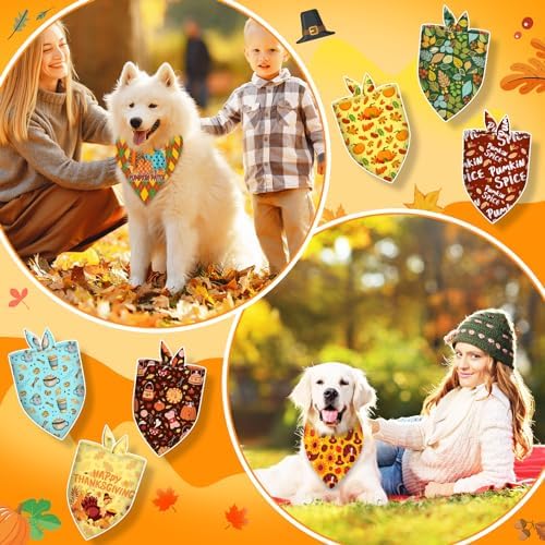 60 Pcs Fall Thanksgiving Dog Bandanas Bulk Adjustable Dog Scarves Pumpkin Turkey Puppy Bandanas Autumn Pet Neckerchief Washable Holiday Bandana for Small Medium Large Dog Pet Grooming Accessories - Image 7