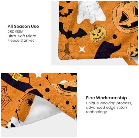 Orange Halloween Blanket, Spooky Pumpkin Ghosts Fleece Throw Blanket for Kids, Fall Halloween Decorations Gifts for Kids Women Birthday, 40x60 Inches - Image 2